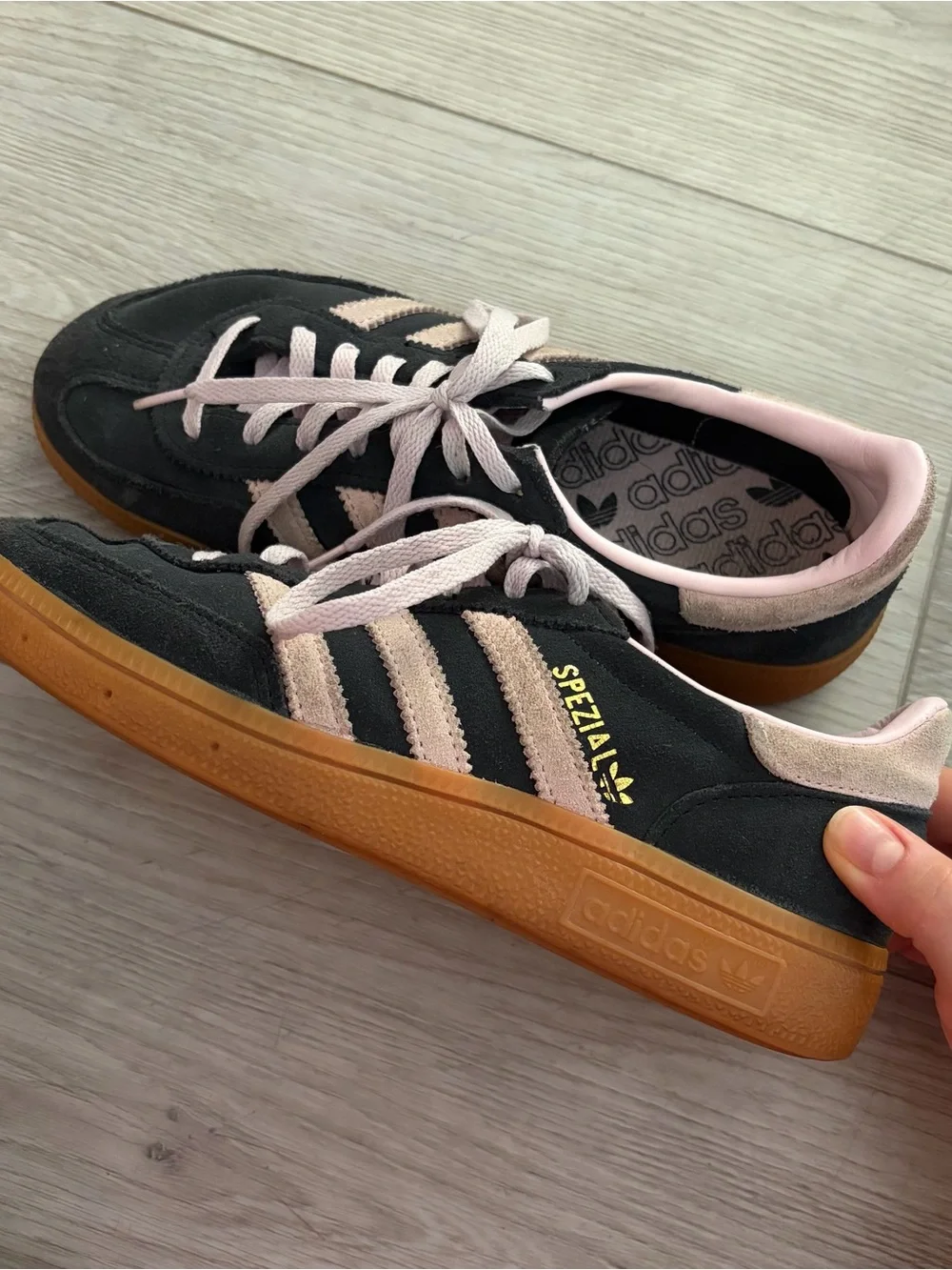 adidas Handball Spezial Black and Pink Suede Sneakers with Gum Sole